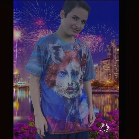 3D futurist modern graphics Shirt size M, Giraffe human face hip hop fas… - Picture 6 of 8